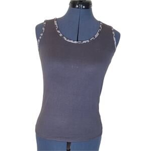 Lucky Brand contrast leopard border charcoal grey soft knit tank top XS